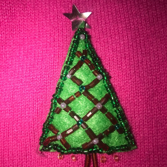 Wish For Joy Pink Holiday Sequins Christmas Trees Cardigan Button Down Sweater L - Picture 4 of 8